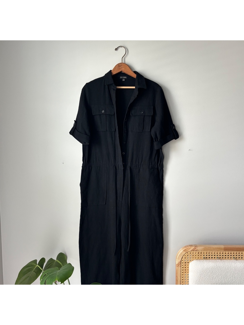 Coco + Carmen Black Utility Jumpsuit Women's S/M Wide Leg Drawstring Pockets